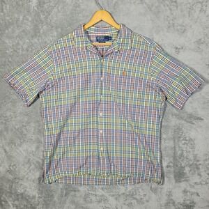 Vintage Polo Ralph Lauren Shirt Men Large Plaid Caldwell Green Blue Short Sleeve